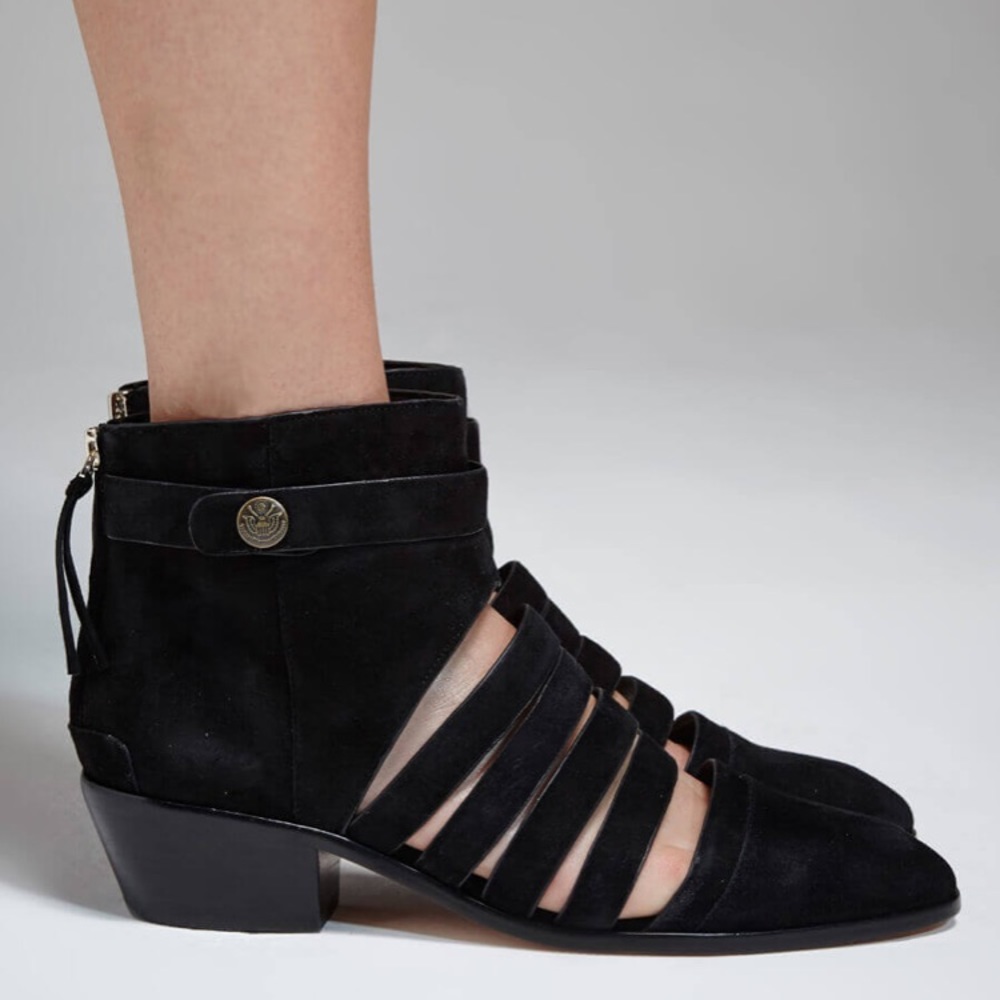 Rebecca Minkoff Black Cutout Suede Booties